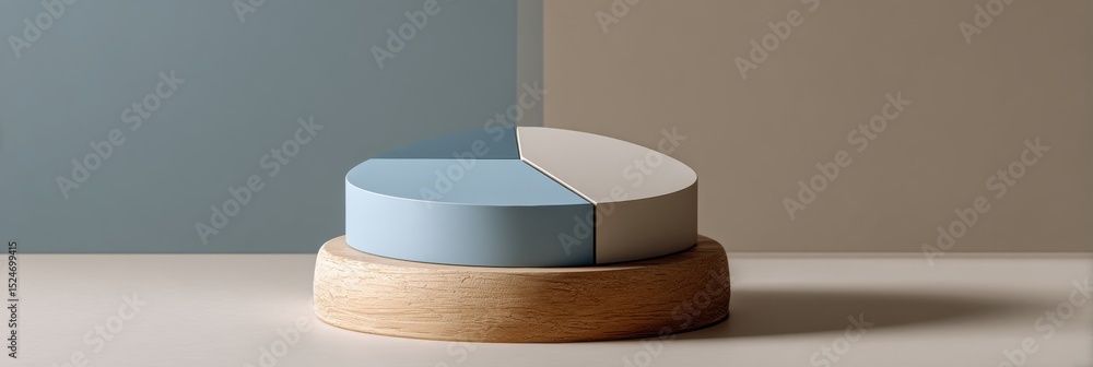 Poster minimalist portfolio hedge pie chart on wooden base with clean geometric divisions illustrating asse