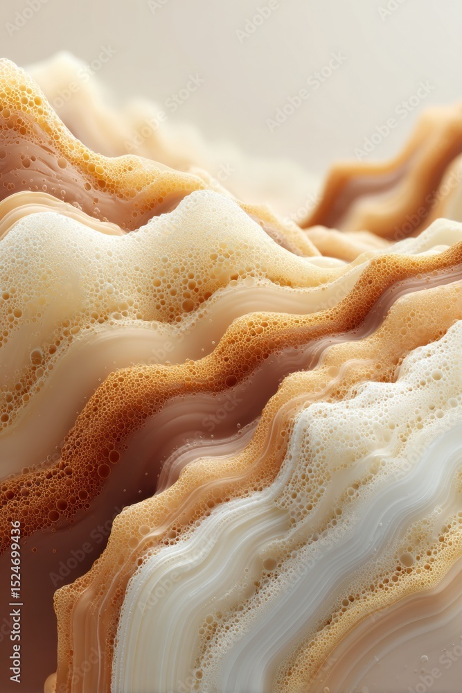Poster abstract layered foam texture in warm beige and brown tones with smooth organic shapes, highlighting
