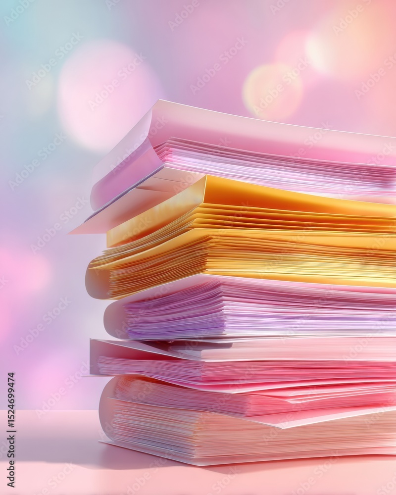 Poster Vibrant Stack of Color-Coded Policy Manuals and Regulatory Documents on Office Desk - Modern Business Compliance and Organizational Governance