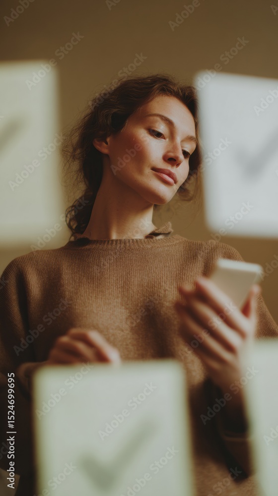Poster Tech-Savvy Businesswoman Conducting Digital Election Audit and Ballot Verification with Interactive Survey Interface for Transparent Voting Oversight