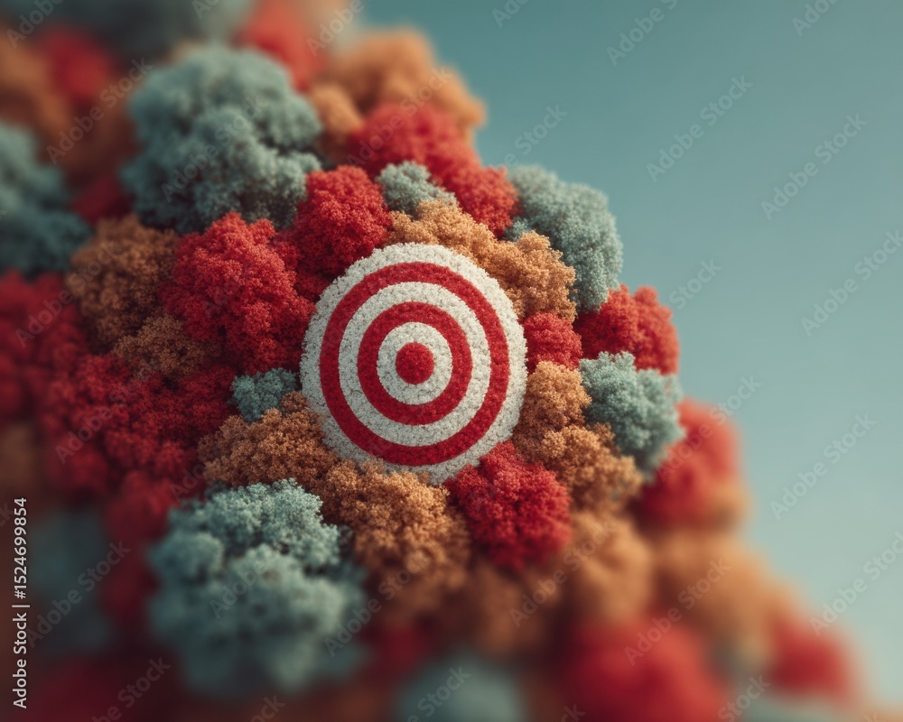 Poster Aerial view of colorful forest with target bullseye symbolizing precise climate goals and focused sustainability achievement for eco conservation planning