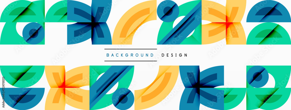 Poster Abstract geometric pattern. Repeating shapes create colorful background. Simple design with vibrant hues. Modern aesthetic.