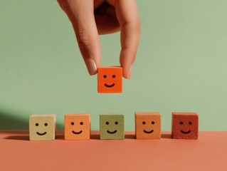 National Stop Nausea Day 2024 with Happy Face Wooden Cubes for Positive Patient Care - Inclusive Mental Health Awareness and Earth Day Spring Wellness