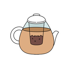 A cartoon drawing of a tea pot with a tea bag inside