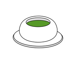 A white bowl with green liquid in it