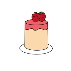 A cartoon drawing of a strawberry cake with two strawberries on top