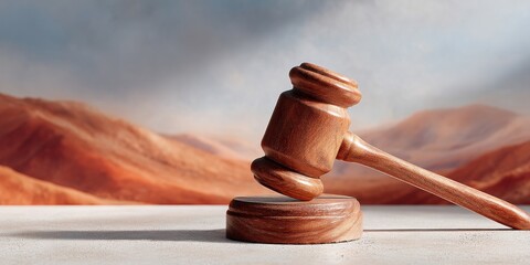 Clinical Trials Day Gavel with Wood Grain Detail Amidst Autumn Landscape for Regulatory Decisions and Black Friday Commercial Strategy