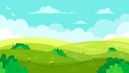 Fototapeta premium green landscape background cartoon vector illustration