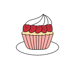 A cupcake with strawberries on top