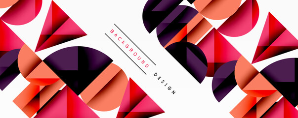 Abstract geometric pattern. Overlapping shapes create dynamic visual effect. Bright colors contrast with white space. Modern design element.