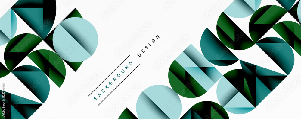 Aufkleber Abstract geometric pattern. Teal, green, gray shapes overlap creating modern design. Minimalist style, clean lines, suitable background.