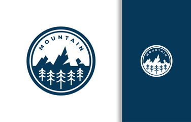 Simple Logo Silhouette of Mountain and Pine Tree with Circle