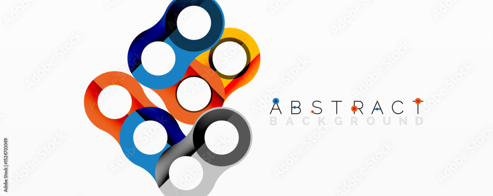Poster Bright overlapping circles create modern design. Colors include blue, orange, gray. Simple geometric shapes form abstract background.