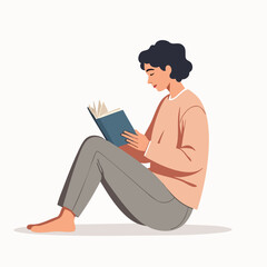 Calm Woman Reading Book in Flat Illustration