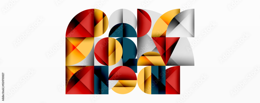 Aufkleber abstract geometric composition. shapes overlap, creating dynamic visual interest. red, yellow, gray,