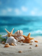 Sea shells and starfish on the beach