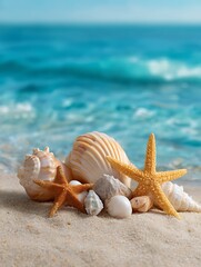 Sea shells and starfish on the beach