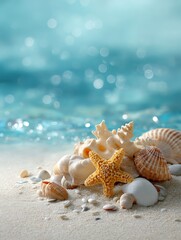 Sea shells and starfish on the beach