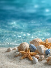 Sea shells and starfish on the beach