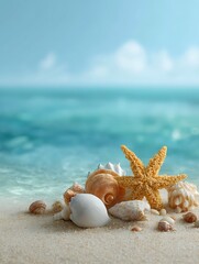 Sea shells and starfish on the beach