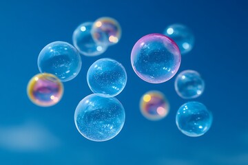 Naklejka premium Soap bubbles on sky background