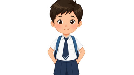 Obraz premium cartoon illustration showcases a cheerful young schoolboy dressed neatly in a classic school uniform. With his white short-sleeved shirt, navy blue tie, and matching trousers, the boy appears ready 