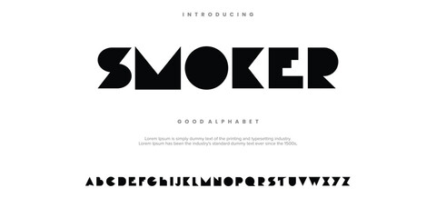 SMOKER abstract digital alphabet font. Minimal technology typography, Creative urban sport fashion futuristic font and with numbers. vector illustration