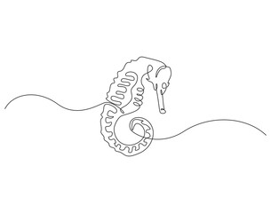 Continuous line drawing of seahorse animal. Single line illustration of seahorse. Animal ocean life concept. Editable outline © Zuistudio