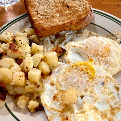 Breakfast with Eggs, Potatoes, and Toast