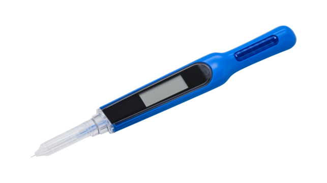 Blue digital thermometer with LCD display for medical temperature measurement