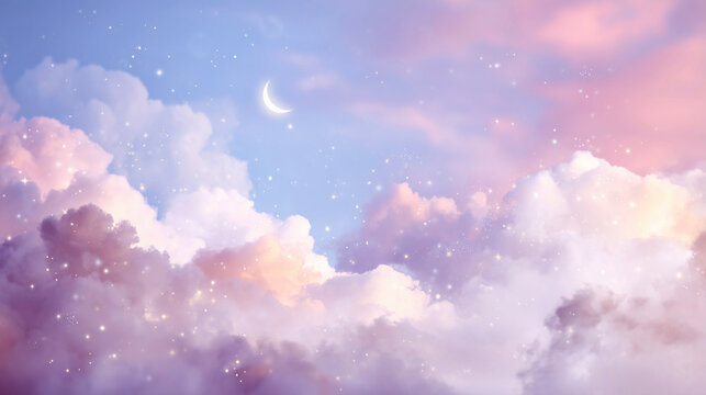夢の中のような幻想的なピンクとブルーの雲の背景（ファンタジー・空・教育・癒し）
