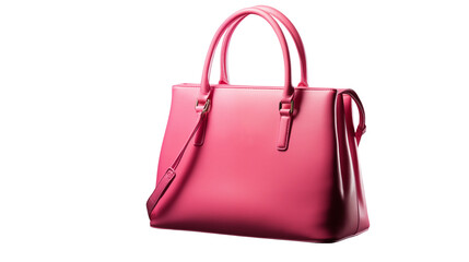 A pink leather tote bag with handles on atransparent background