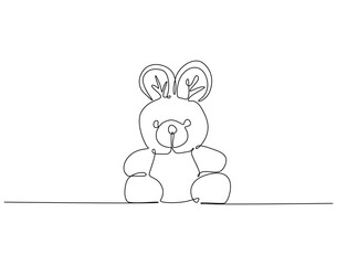 Continuous line drawing of teddy bear. Single line illustration of doll. World doll day concept. Editable outline