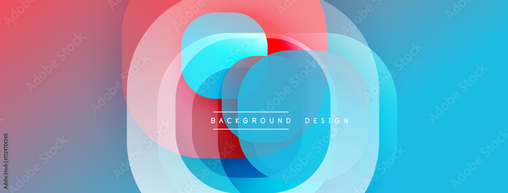 Poster Abstract circles overlap, creating vibrant color gradients. Blue, red, white hues blend smoothly. Modern design element.