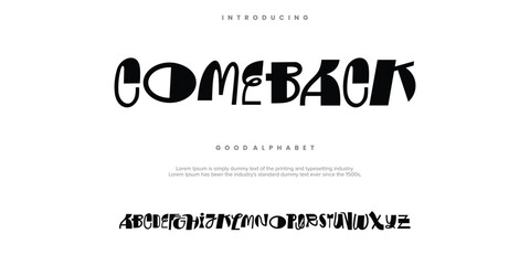 COMEBACK abstract digital alphabet font. Minimal technology typography, Creative urban sport fashion futuristic font and with numbers. vector illustration