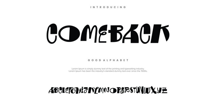 COMEBACK abstract digital alphabet font. Minimal technology typography, Creative urban sport fashion futuristic font and with numbers. vector illustration