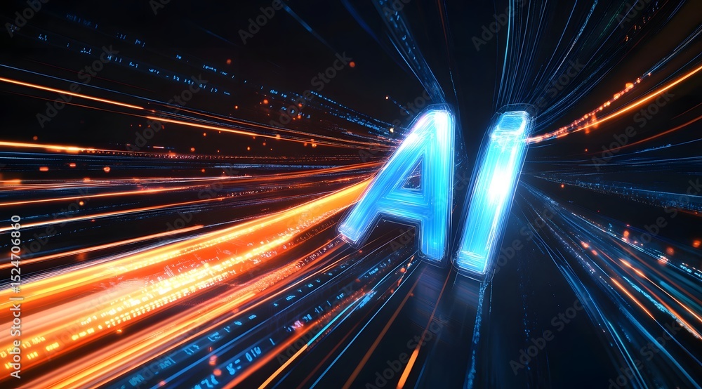 Aufkleber ai text illuminated with vibrant light trails in a futuristic setting