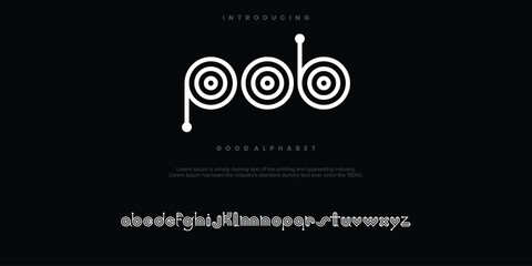 POB monoline abstract minimal modern alphabet fonts. Typography technology vector illustration
