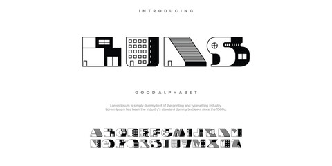 BUAS modern minimal abstract alphabet fonts. Typography technology, electronic, movie, digital, music, future, logo creative font. vector illustration