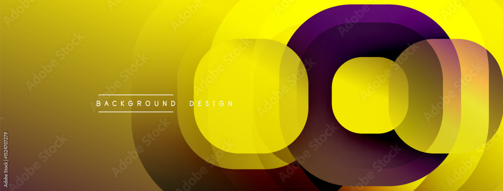 Poster abstract yellow, purple layers create dynamic circular design. modern background suitable for presen