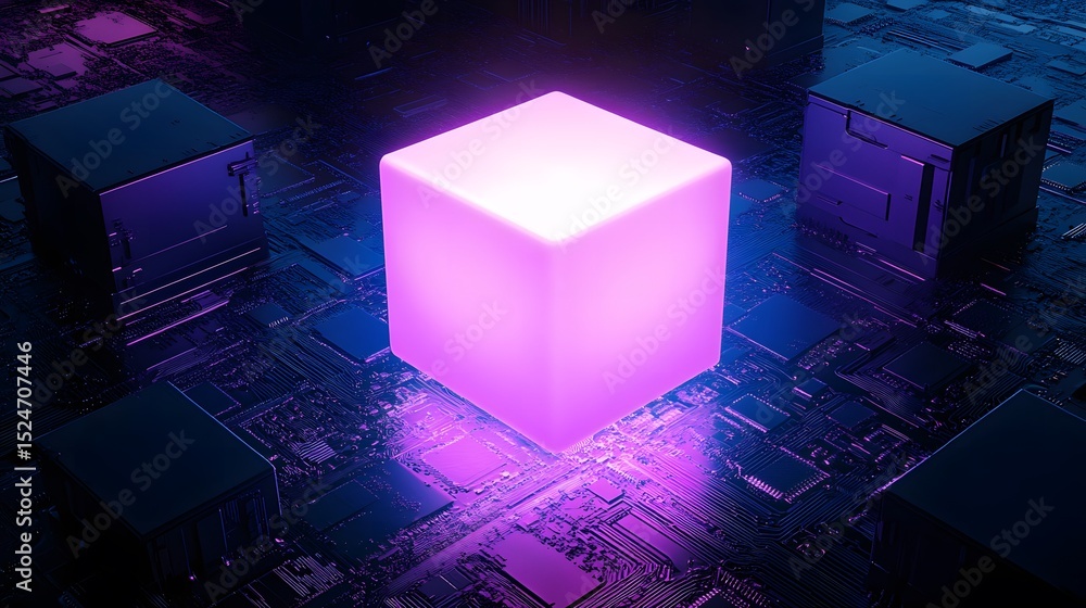 Aufkleber glowing cube on a circuit board background