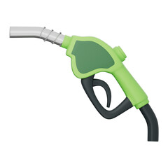 Green fuel nozzle for clean energy, low carbon emission, eco transport, and sustainable refueling in automotive and industrial use. Isolated on white background, with clipping path, 3d illustration.