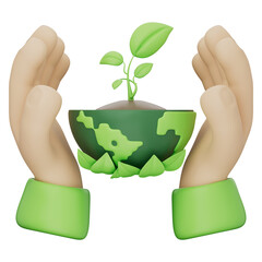 Seed, seedling, plant, leaf, tree, planet earth show care, sustainability, renewable energy, biodiversity, green tech, climate change in this 3d illustration. transparent background, 3d illustration.