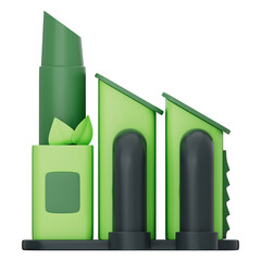 Factory with low carbon, green tech, renewable energy, clean power, sustainable industry, eco-friendly solutions, smart system, carbon footprint, innovation. Transparent background, 3d illustration.