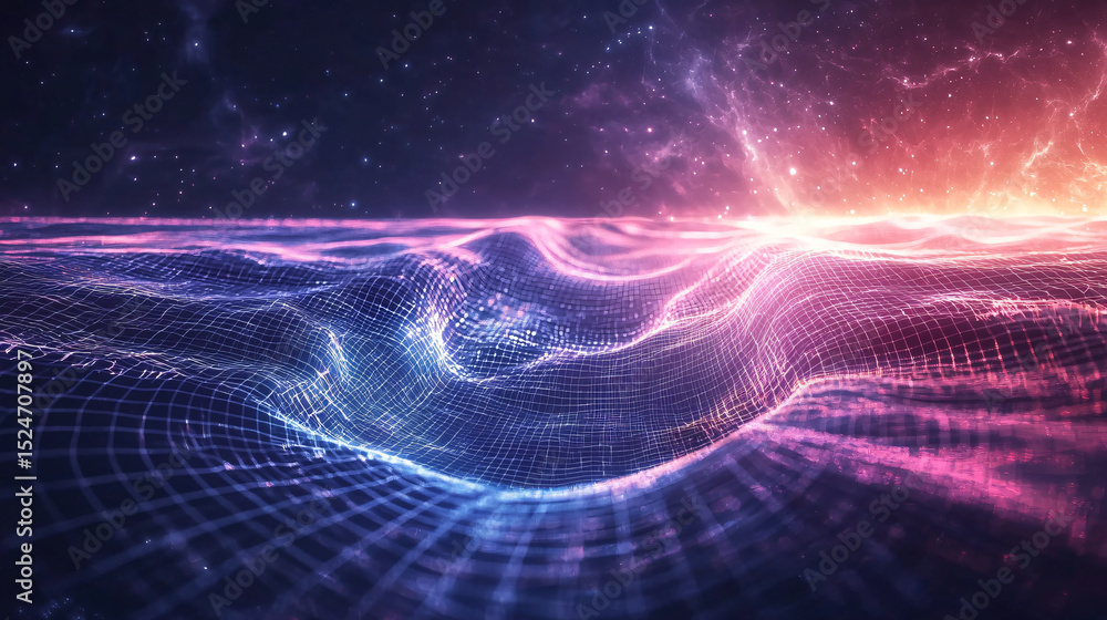 Poster unique wave form in outer space with cosmic background creating a stunning visual of motion.