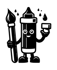 Cute crayon cartoon character with paintbrush