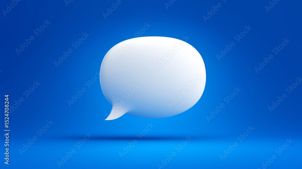 Aufkleber a white speech bubble floating against a blue background in a minimalist style rendering scene