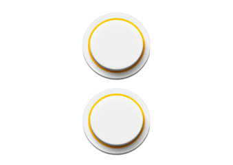 Two white, round buttons with yellow outlines