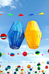 Hanging mobile with blue sky background
