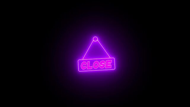 Neon Glowing Shop Closed Nameplate Sign Animation. 4K Neon Light Closed Sign Animation on Black Background.